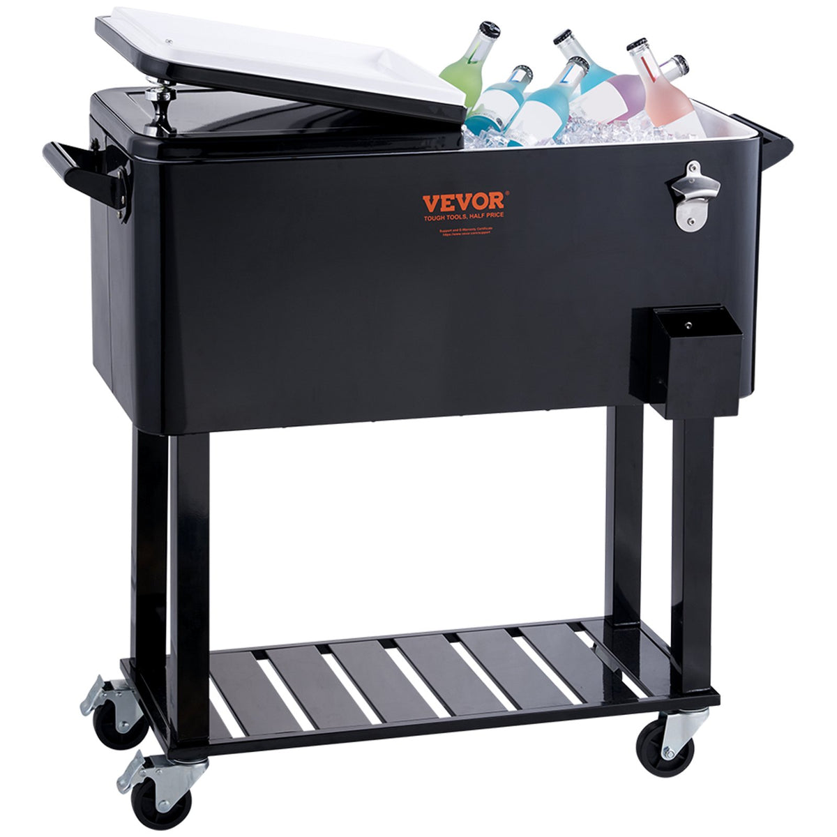 VEVOR Portable Ice Cooler 80 L on Wheels with Bottle Opener and Handles, for Bar and Terrace, Black