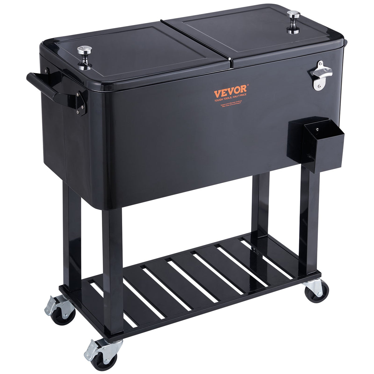 VEVOR Portable Ice Cooler 80 L on Wheels with Bottle Opener and Handles, for Bar and Terrace, Black