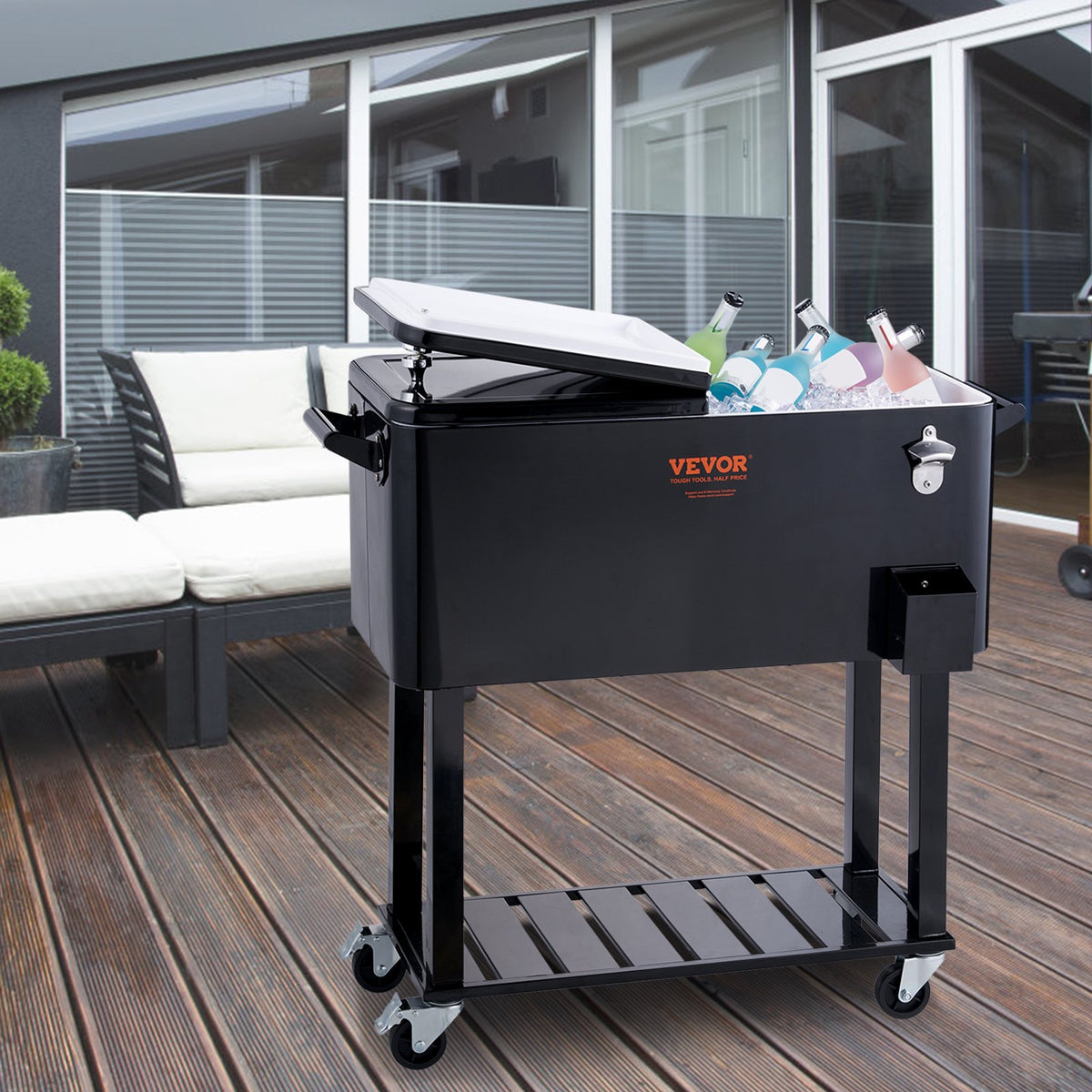 VEVOR Portable Ice Cooler 80 L on Wheels with Bottle Opener and Handles, for Bar and Terrace, Black