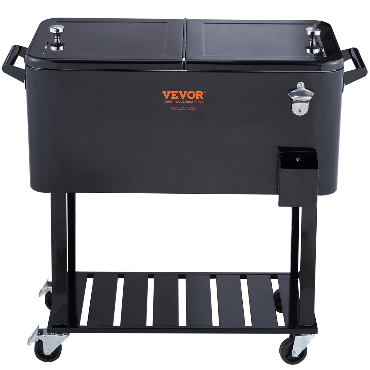 VEVOR Portable Ice Cooler 80 L on Wheels with Bottle Opener and Handles, for Bar and Terrace, Black