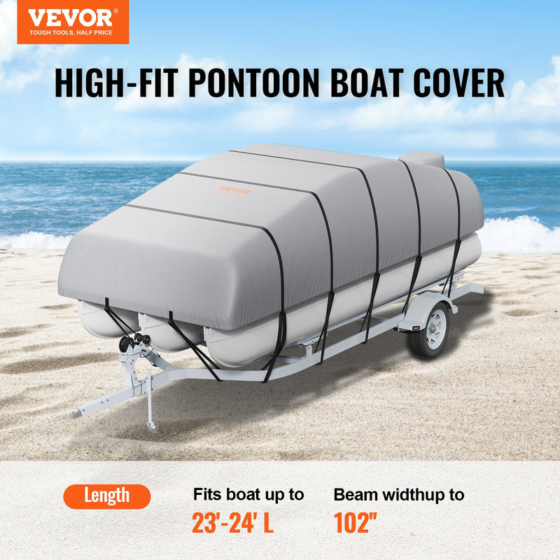 VEVOR pontona pārsegs 7010–7310 mm, 800D jūras klases PU Oksfordas audums, ar motora pārsegu un 16 stiprināšanas siksnām, piemērots platumam līdz 2590 mm, pelēks