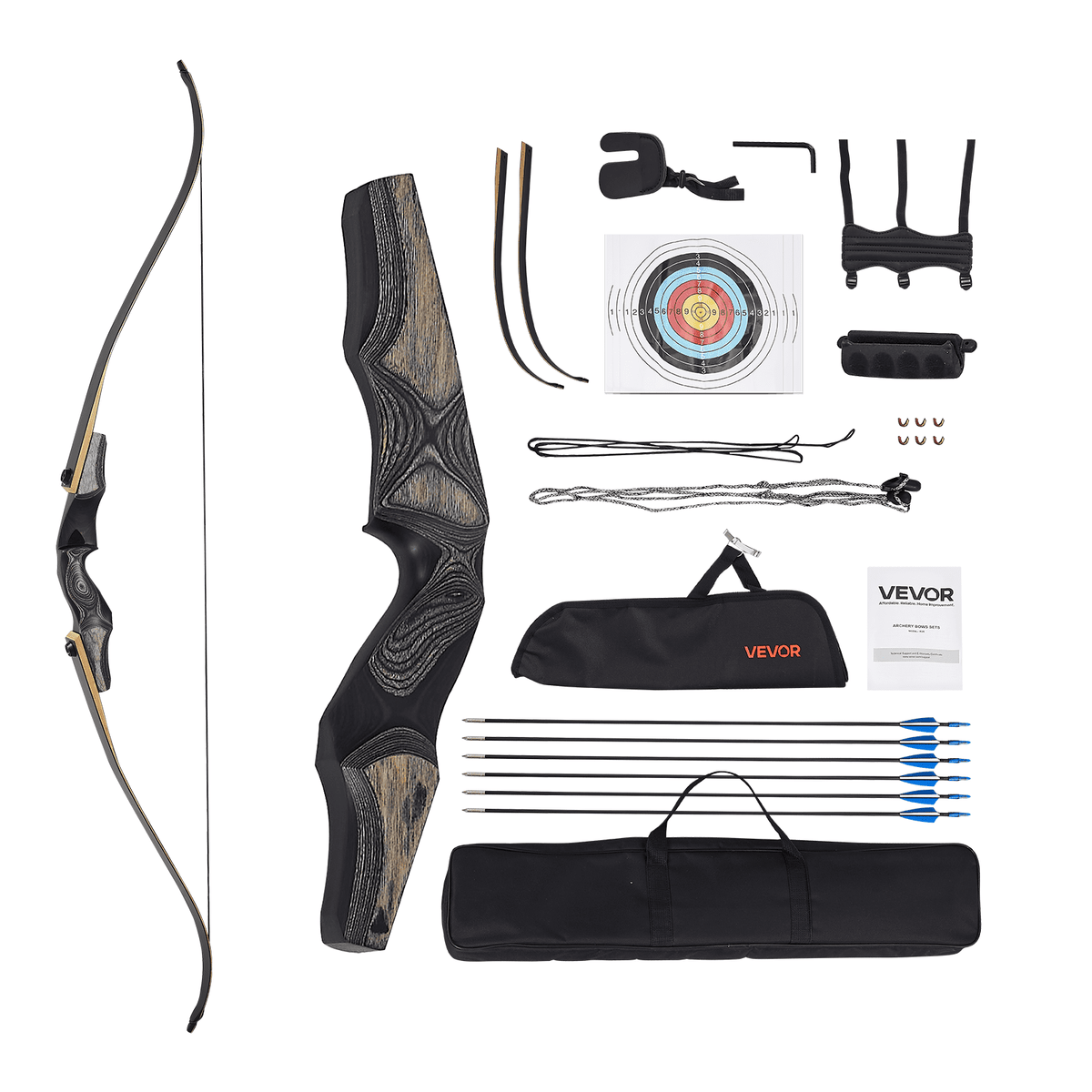 Recurve Bow Archery Set — 152 cm Takedown Wooden Bow for Right-Handers with Ergonomic Grip, Suitable for Training and Target Shooting (13.6 lbs), for Beginners and Experienced Archers