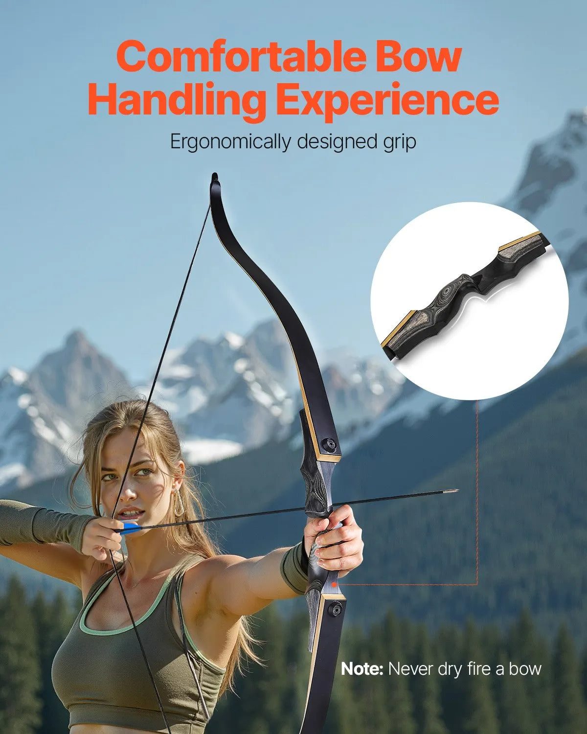 Recurve Bow Archery Set — 152 cm Takedown Wooden Bow for Right-Handers with Ergonomic Grip, Suitable for Training and Target Shooting (13.6 lbs), for Beginners and Experienced Archers