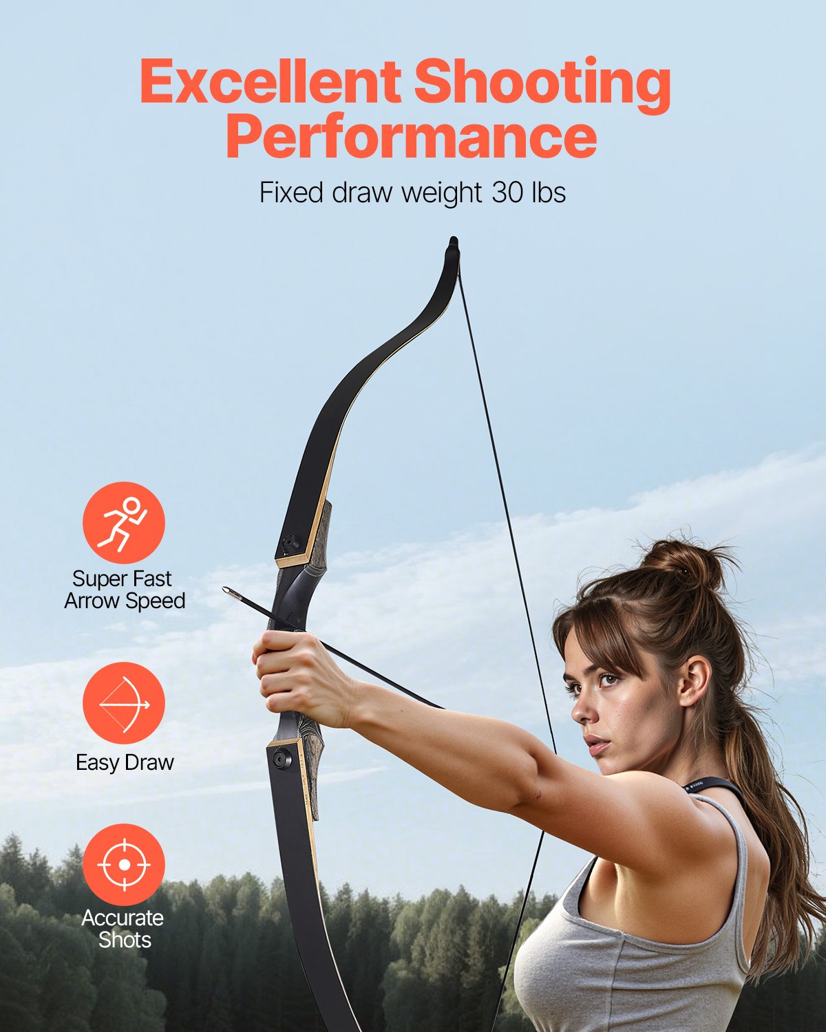 Recurve Bow Archery Set — 152 cm Takedown Wooden Bow for Right-Handers with Ergonomic Grip, Suitable for Training and Target Shooting (13.6 lbs), for Beginners and Experienced Archers