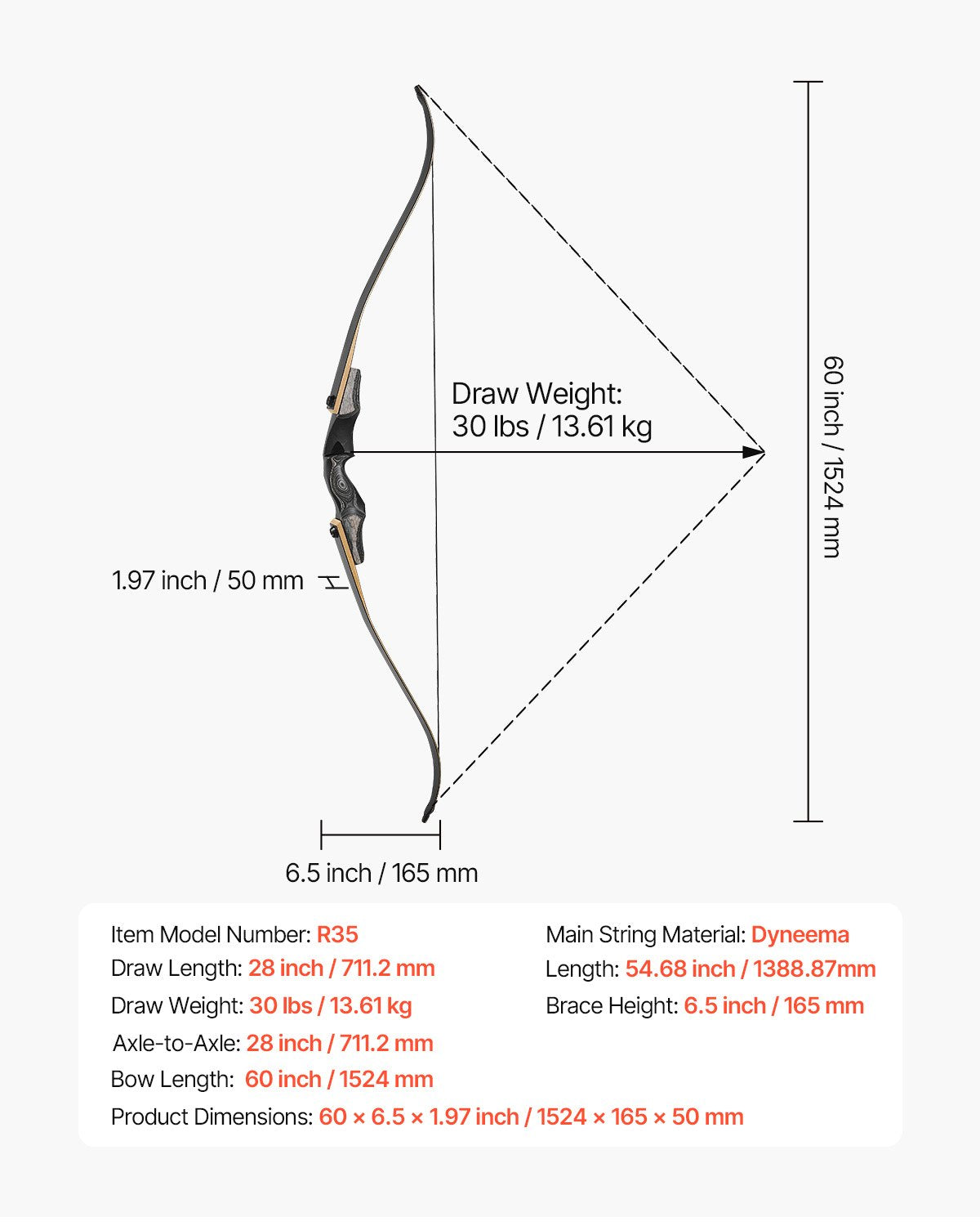 Recurve Bow Archery Set — 152 cm Takedown Wooden Bow for Right-Handers with Ergonomic Grip, Suitable for Training and Target Shooting (13.6 lbs), for Beginners and Experienced Archers