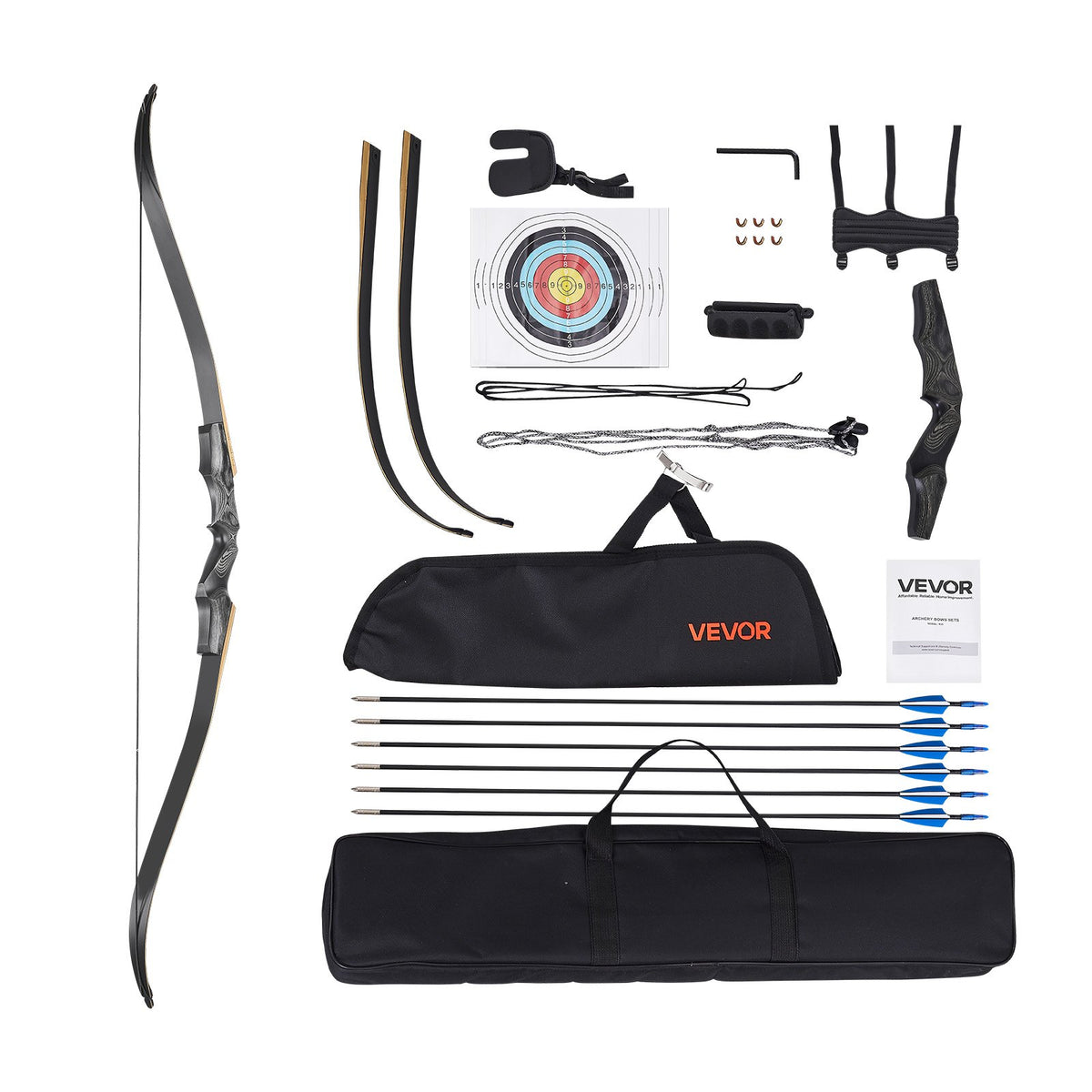 Recurve Bow Archery Set — 152 cm Takedown Wooden Bow for Right-Handers with Ergonomic Grip, Suitable for Training and Target Shooting (13.6 lbs), for Beginners and Experienced Archers