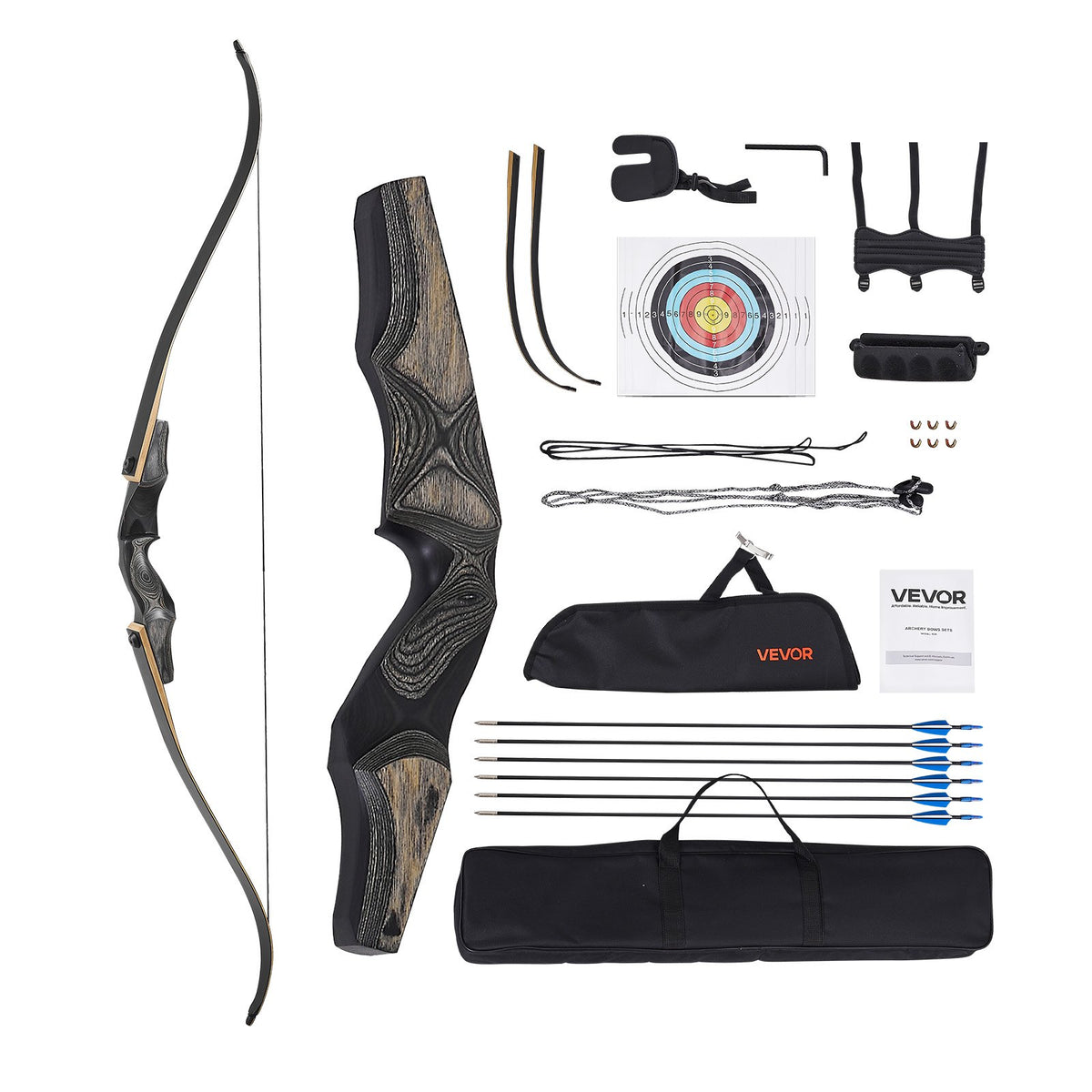 VEVOR Sports Recurve Bow Set with Training Arrows, 152 cm Takedown Wooden Bow with Ergonomic Handle – Suitable for Target Shooting Beginners and Experienced Users