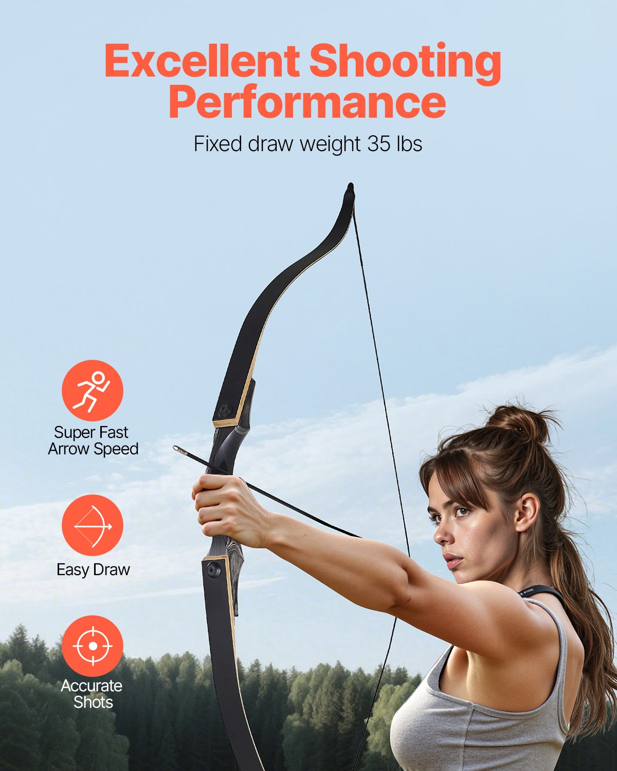 VEVOR Sports Recurve Bow Set with Training Arrows, 152 cm Takedown Wooden Bow with Ergonomic Handle – Suitable for Target Shooting Beginners and Experienced Users