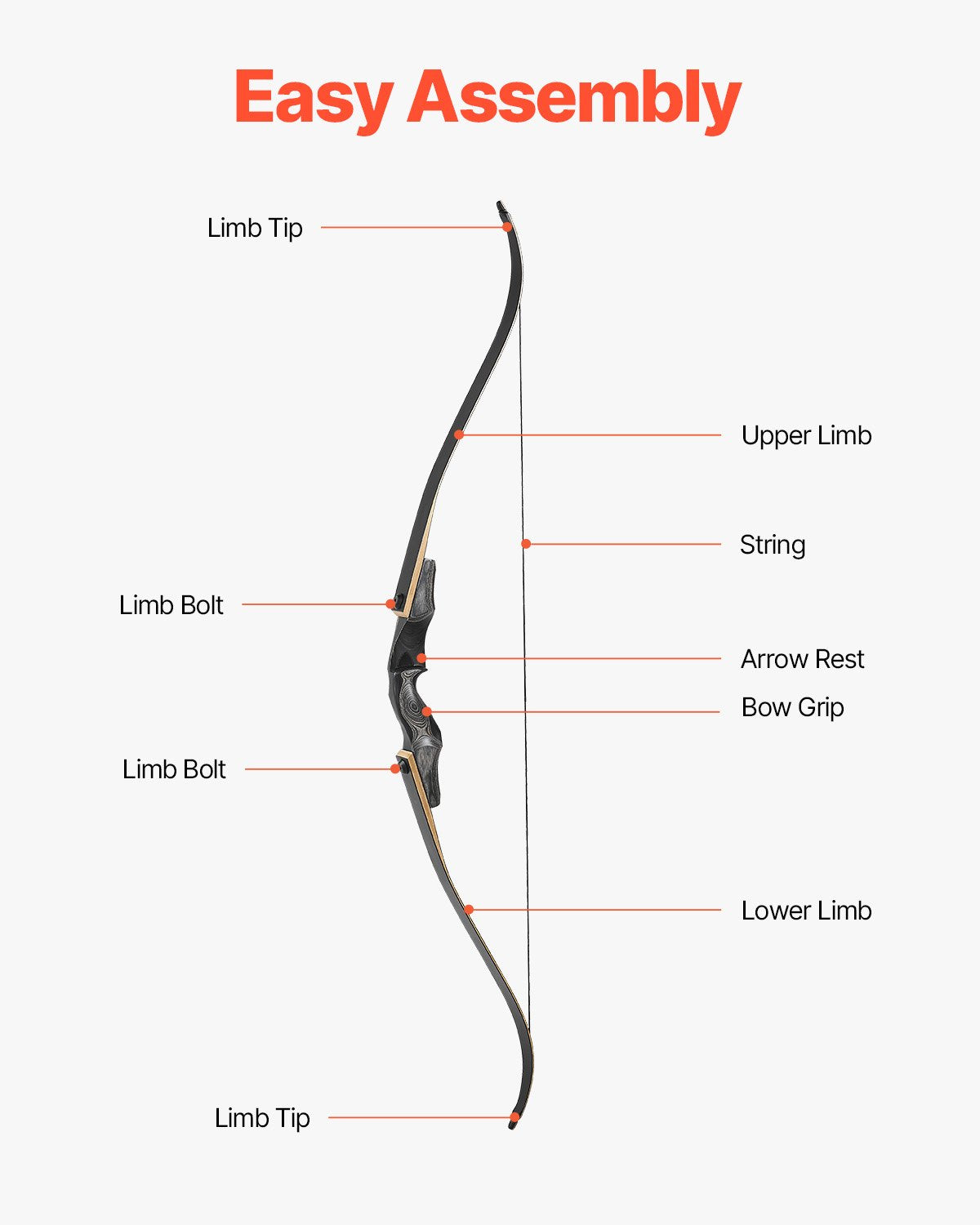 VEVOR Sports Recurve Bow Set with Training Arrows, 152 cm Takedown Wooden Bow with Ergonomic Handle – Suitable for Target Shooting Beginners and Experienced Users