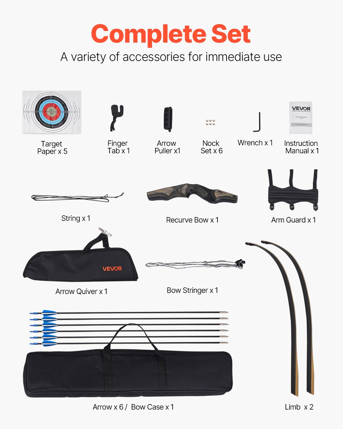 VEVOR Sports Recurve Bow Set with Training Arrows, 152 cm Takedown Wooden Bow with Ergonomic Handle – Suitable for Target Shooting Beginners and Experienced Users