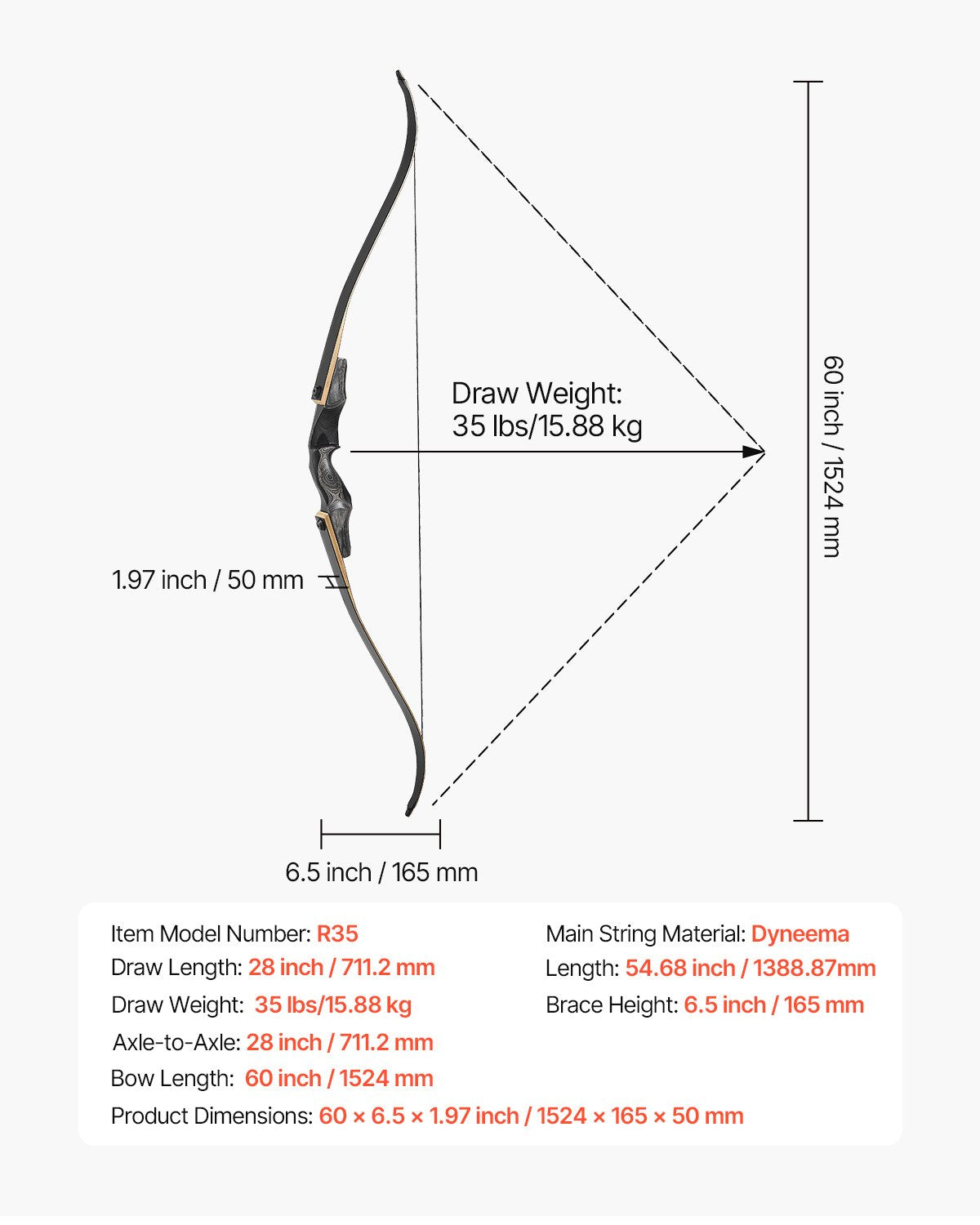 VEVOR Sports Recurve Bow Set with Training Arrows, 152 cm Takedown Wooden Bow with Ergonomic Handle – Suitable for Target Shooting Beginners and Experienced Users