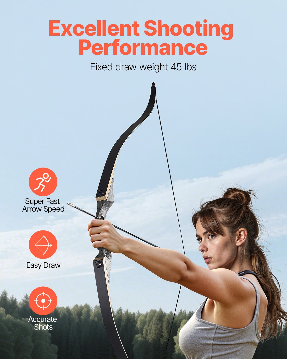 VEVOR Sports and Training Archery Set with Recurve Bow and Arrows — 152 cm Takedown Wooden Bow for Right-Handers with Ergonomic Grip, Suitable for Target Shooting Beginners and Experienced Users (20.4 lbs)