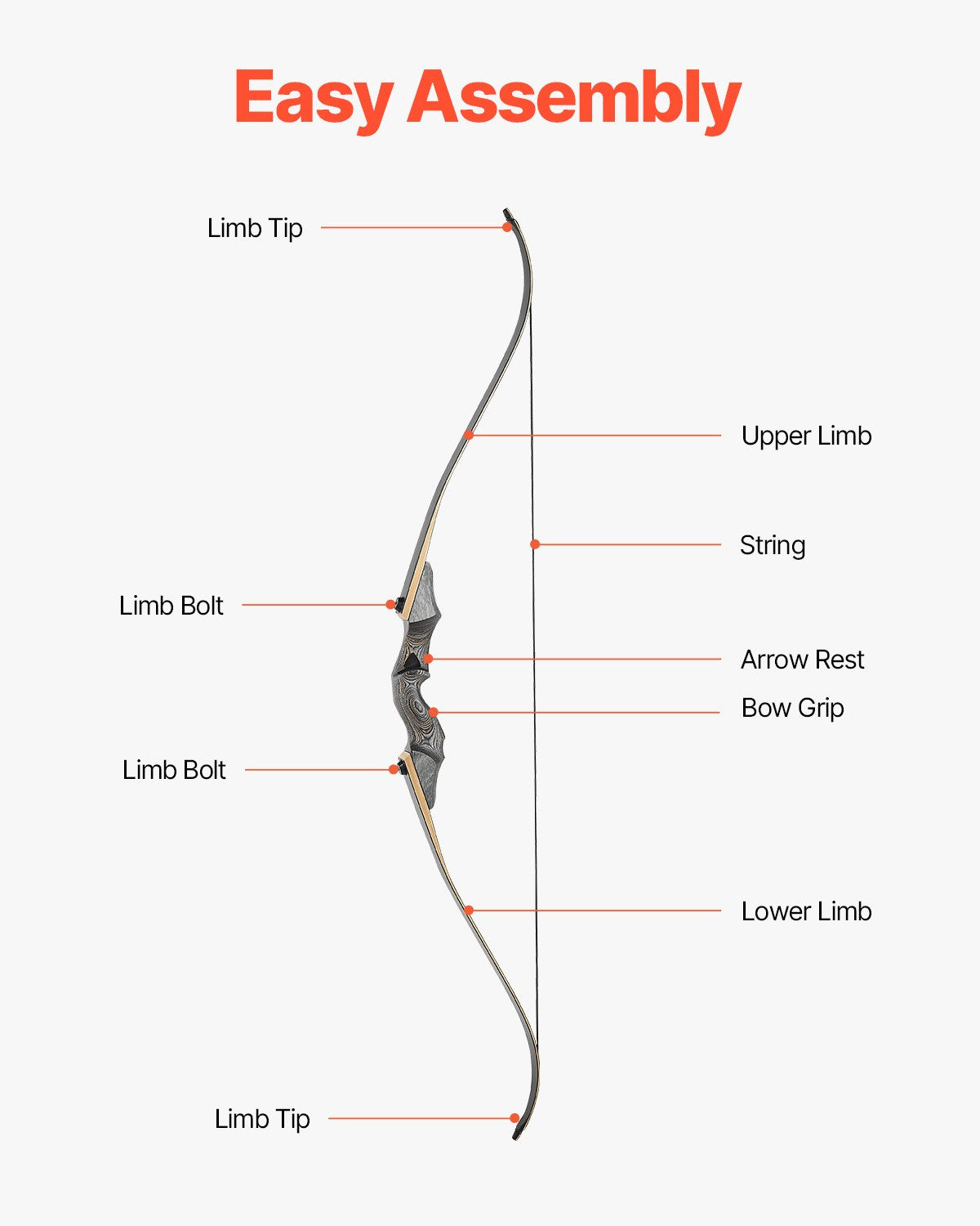 VEVOR Sports and Training Archery Set with Recurve Bow and Arrows — 152 cm Takedown Wooden Bow for Right-Handers with Ergonomic Grip, Suitable for Target Shooting Beginners and Experienced Users (20.4 lbs)
