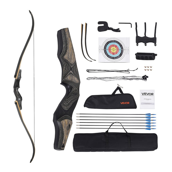 Lokšaušanas komplekts ar recurve loku un bultām, 152 cm koka izjaucamais loks labročiem ar ergonomisku rokturi, treniņiem, mērķšaušanai un medībām, iesācējiem un pieredzējušiem, 22,7 kg