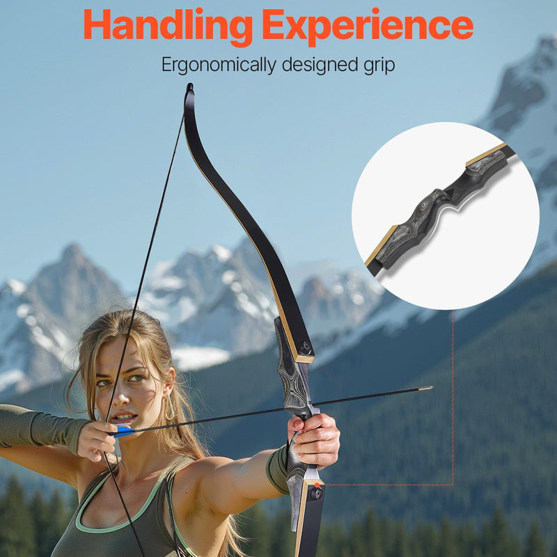 Lokšaušanas komplekts ar recurve loku un bultām, 152 cm koka izjaucamais loks labročiem ar ergonomisku rokturi, treniņiem, mērķšaušanai un medībām, iesācējiem un pieredzējušiem, 22,7 kg