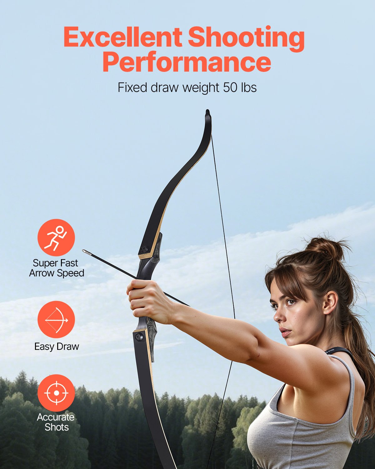 VEVOR Sports and Training Archery Set with Recurve Bow and Arrows — 152 cm Takedown Wooden Bow for Right-Handers with Ergonomic Grip, Suitable for Target Shooting Beginners and Experienced (22.7 lbs)
