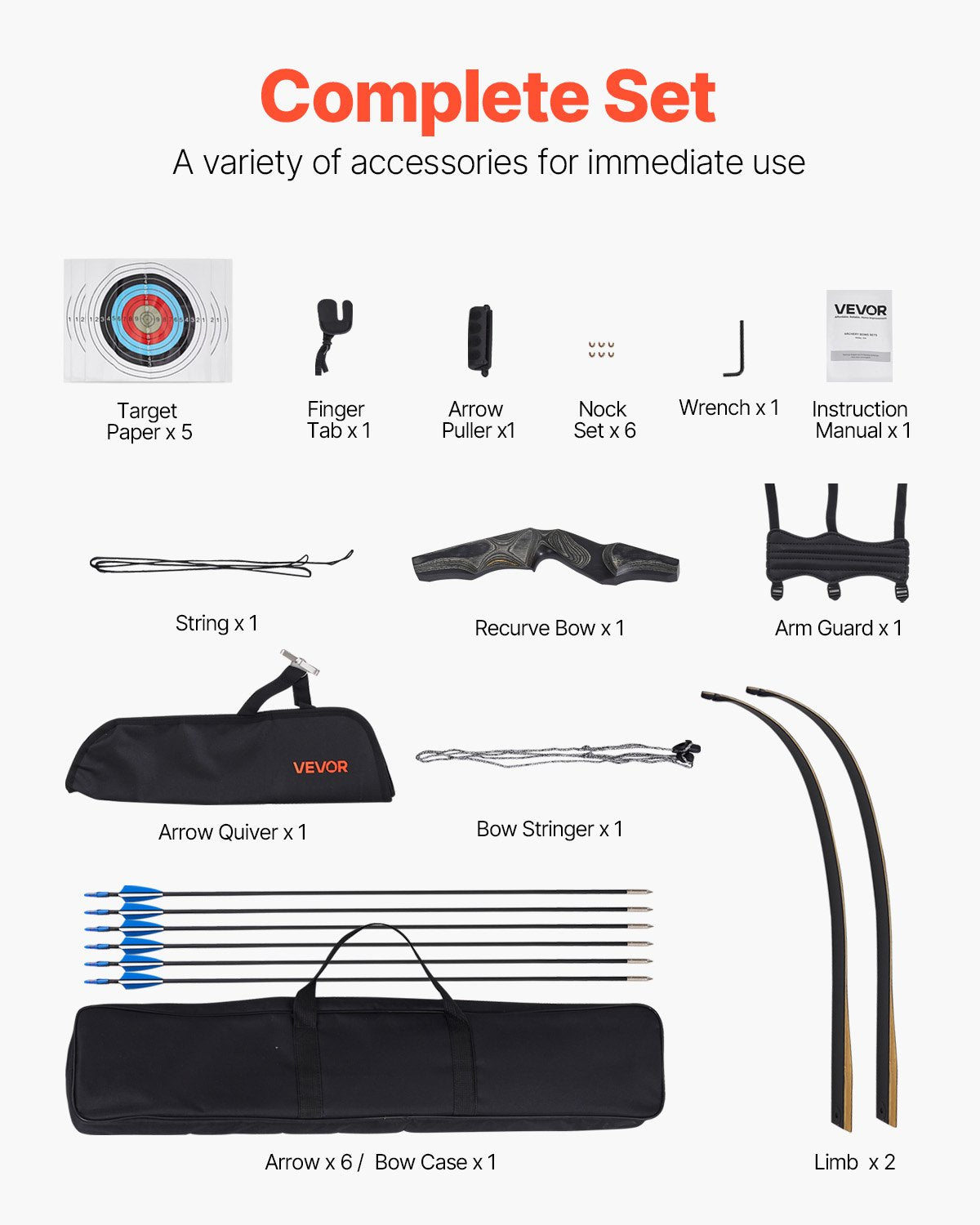 VEVOR Sports and Training Archery Set with Recurve Bow and Arrows — 152 cm Takedown Wooden Bow for Right-Handers with Ergonomic Grip, Suitable for Target Shooting Beginners and Experienced (22.7 lbs)