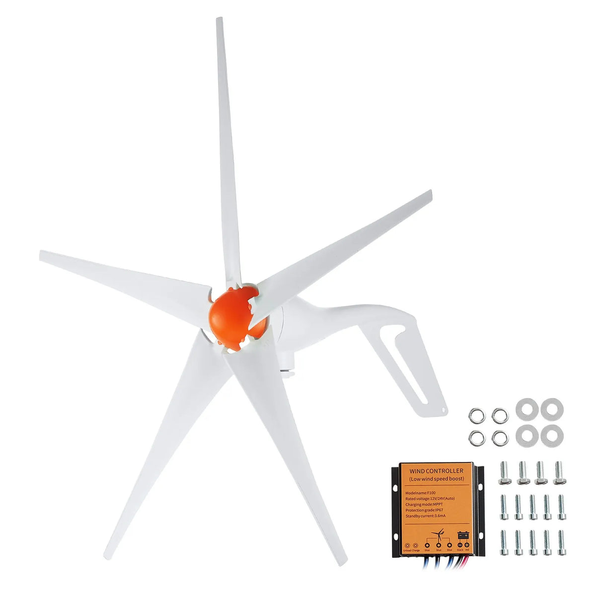 VEVOR 500 W vēja turbīnasģenerators 12 V ar MPPT kontrolieri, 5 lāpstiņas, palaišanās vēja ātrums 2,5 m/s, regulējams vēja virziens, piemērots mājām, fermām, kemperiem un laivām