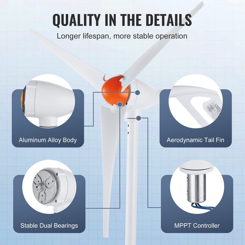 VEVOR 500W Vējaģenerators 12V, 3-lāpstiņu vēja turbīnas komplekts ar anemometru