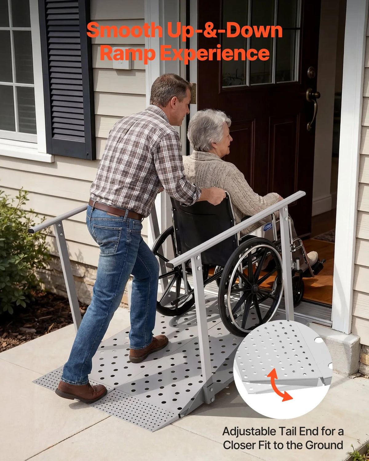 VEVOR Aluminium Wheelchair Ramp with Handrails 114 × 85 cm, up to 199.6 kg