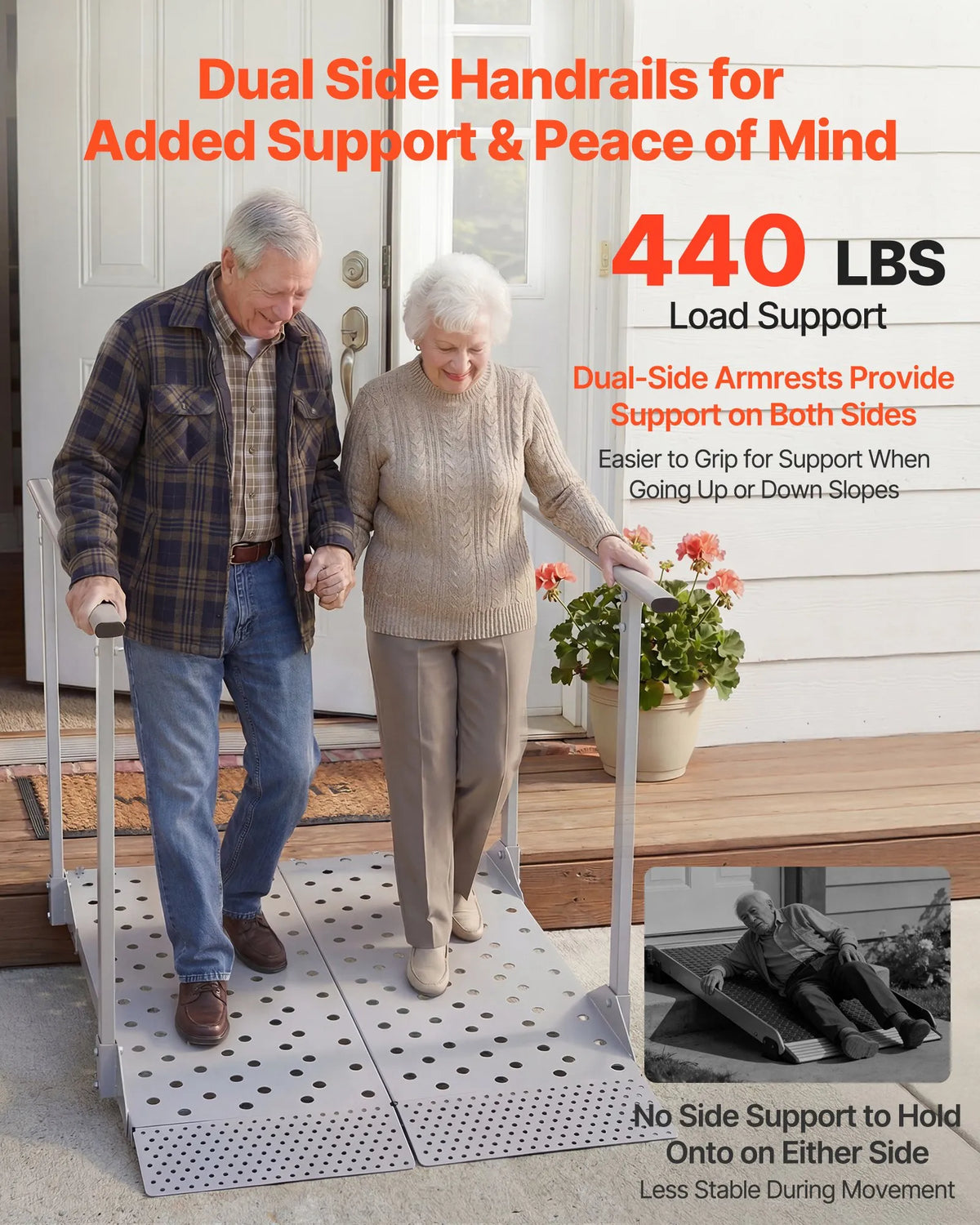 VEVOR Aluminium Wheelchair Ramp with Handrails 114 × 85 cm, up to 199.6 kg