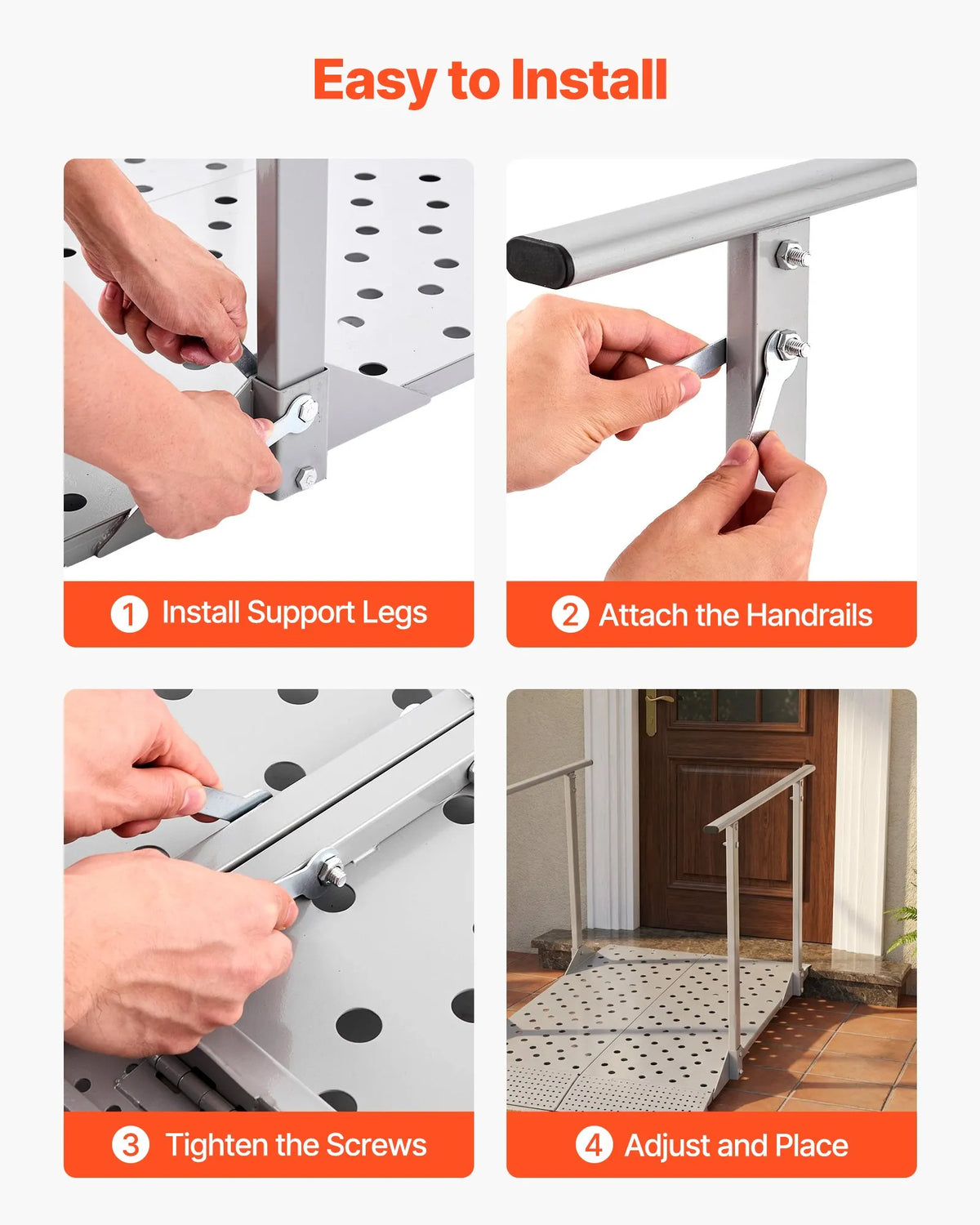 VEVOR Aluminium Wheelchair Ramp with Handrails 114 × 85 cm, up to 199.6 kg