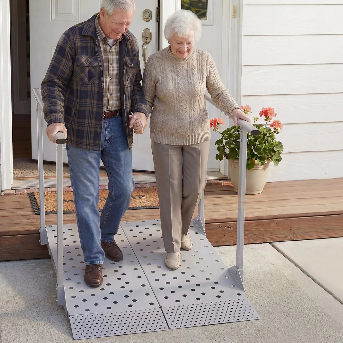 VEVOR Aluminium Wheelchair Ramp with Handrails 114 × 85 cm, up to 199.6 kg