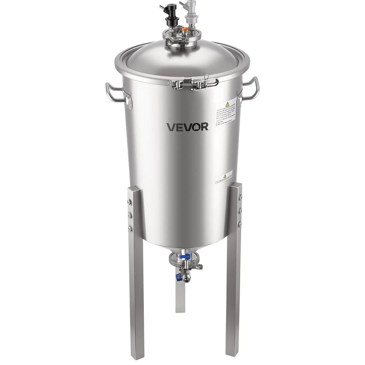VEVOR koniskais fermentators 30 l ar regulējamām kājām, vāku, rokturi un termometru, nerūsējošā tērauda