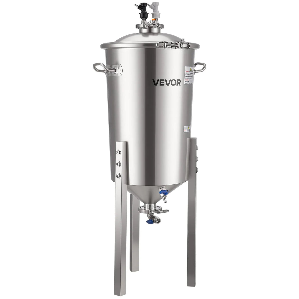 VEVOR koniskais fermentators 30 l ar regulējamām kājām, vāku, rokturi un termometru, nerūsējošā tērauda