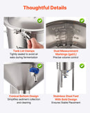 VEVOR nerūsējošā tērauda koniskais fermentācijas trauks, 30 l, mājas alus un vīna raudzēšanai, fermentācijas tvertne ar konisku dibenu, 3 regulējamām kājām, vāku, rokturi un termometru