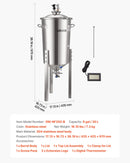 VEVOR nerūsējošā tērauda koniskais fermentācijas trauks, 30 l, mājas alus un vīna raudzēšanai, fermentācijas tvertne ar konisku dibenu, 3 regulējamām kājām, vāku, rokturi un termometru