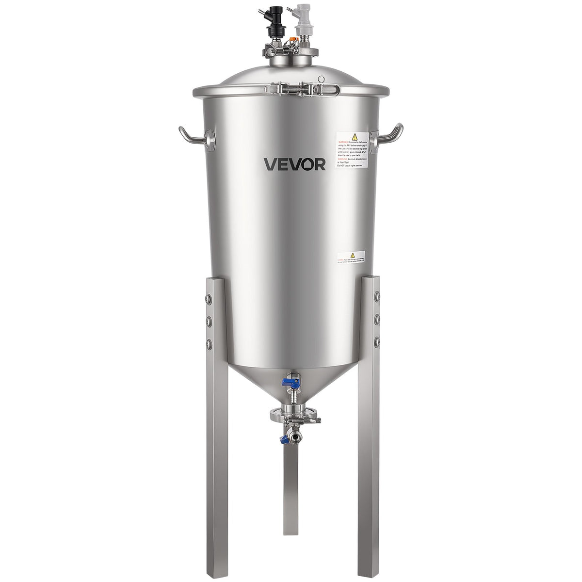 VEVOR koniskais fermentators 30 l ar regulējamām kājām, vāku, rokturi un termometru, nerūsējošā tērauda