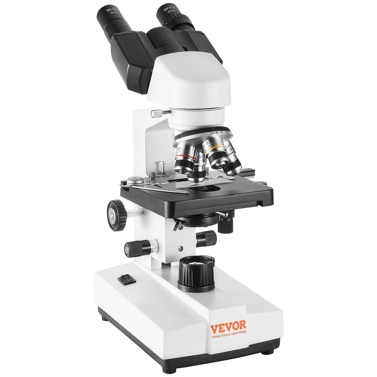 VEVOR Binocular Laboratory Microscope with LED Illumination, 40–2500× Magnification, Dual-Layer Mechanical Stage, Includes Phone Holder and Microscope Slides