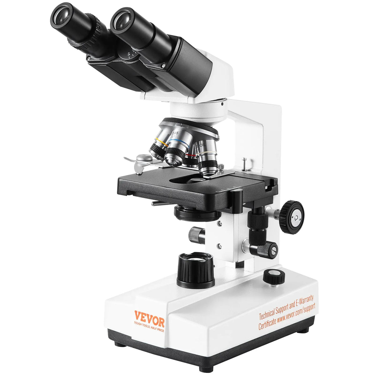 VEVOR Binocular Laboratory Microscope with LED Illumination, 40–2500× Magnification, Dual-Layer Mechanical Stage, Includes Phone Holder and Microscope Slides
