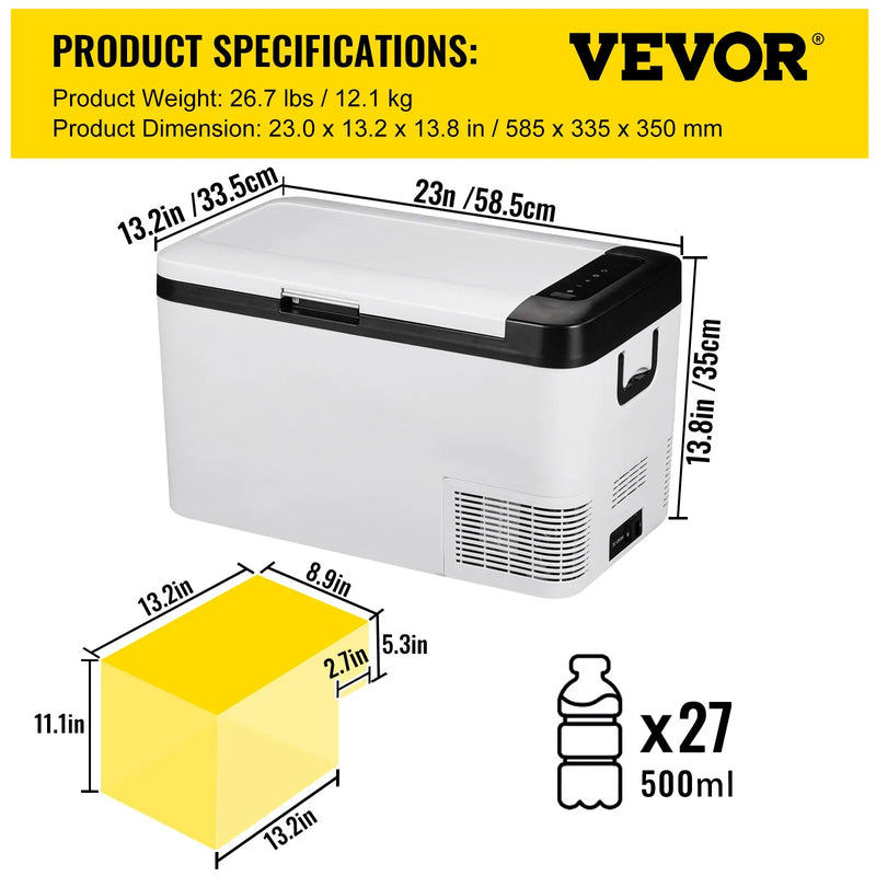 VEVOR 12 V auto ledusskapis-saldētava, 21 l, vienas zonas, ar lietotnes vadību un riteņiem, 12/24 V DC un 100–240 V AC, elektriskais kompresora dzesētājs automašīnām, kemperiem, laivām un lietošanai mājās