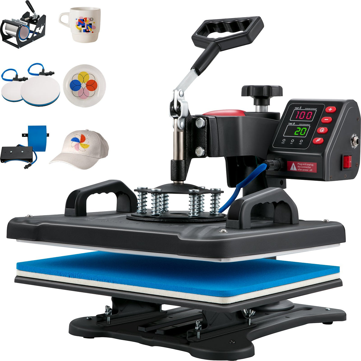 VEVOR kuumpress 30 × 38 cm 5-in-1, 1250 W, T-särkidele, taldrikutele, kruusidele ja tassidele