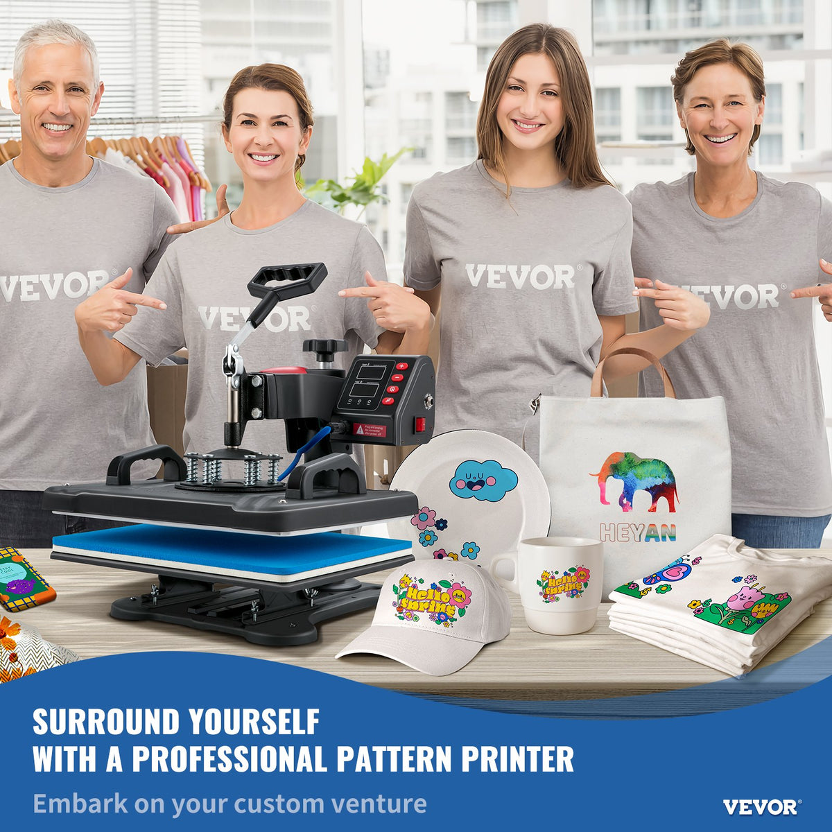 VEVOR kuumpress 30 × 38 cm 5-in-1, 1250 W, T-särkidele, taldrikutele, kruusidele ja tassidele