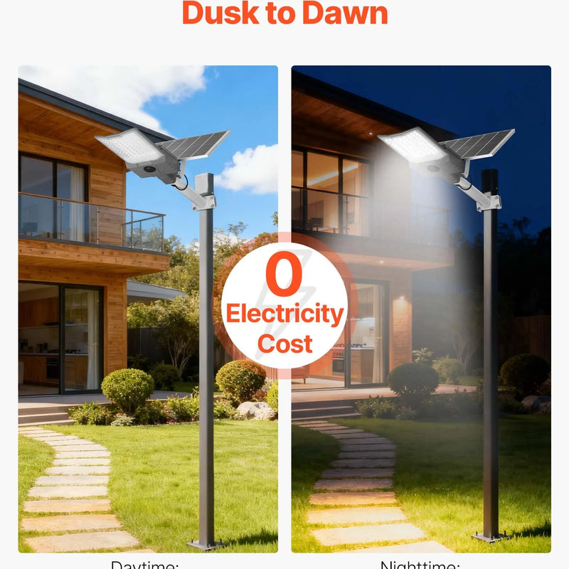 VEVOR 12 000 W saules ielas lampa āra apstākļiem, 900 000 lm, augstas jaudas LED prožektors autostāvvietām ar krēslas–rītausmas režīmu, dalītā tipa drošības apgaismojums ar RF tālvadību, IP65, piebraucamajam ceļam un pagalmam