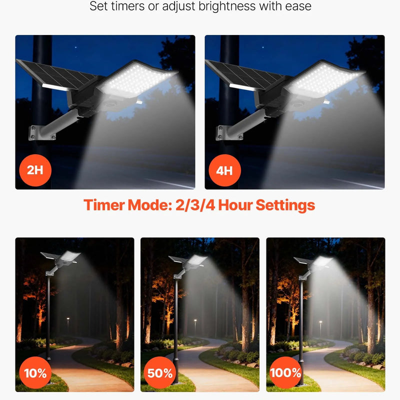 VEVOR 12 000 W saules ielas lampa āra apstākļiem, 900 000 lm, augstas jaudas LED prožektors autostāvvietām ar krēslas–rītausmas režīmu, dalītā tipa drošības apgaismojums ar RF tālvadību, IP65, piebraucamajam ceļam un pagalmam