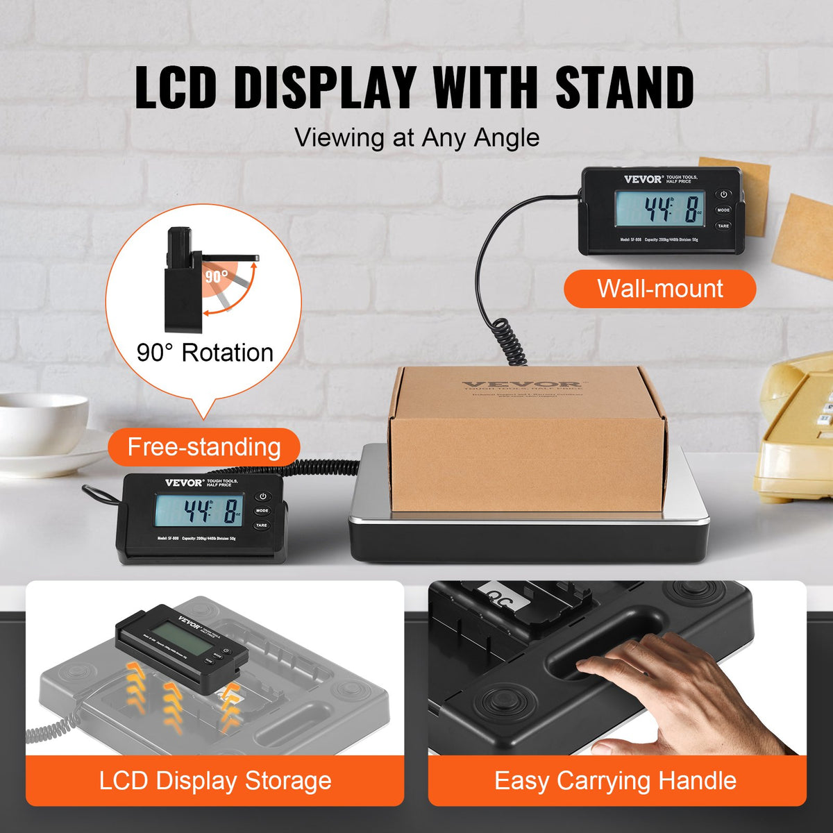 VEVOR Digital Postal Scale, 200 kg Capacity with 50 g Accuracy, AC/DC, LCD Display