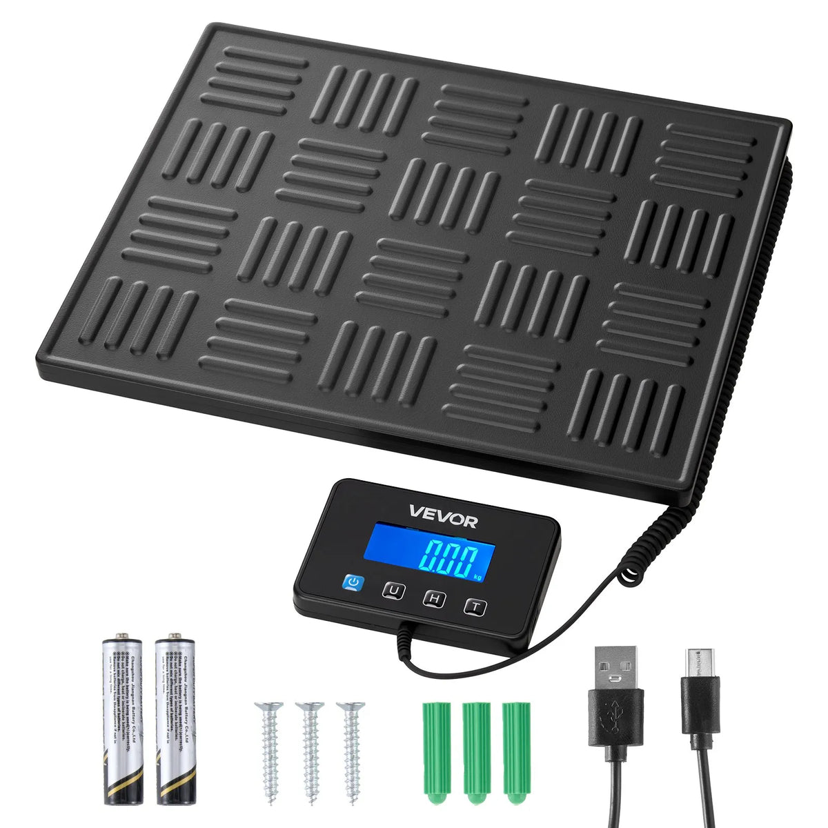 VEVOR digitālā pasta svari, dubultā precizitāte 20 g / 100 g, komerciālie svari līdz 300 kg ar Hold/Tare funkciju un LCD displeju, piemēroti sūtījumiem, pasta pakām un bagāžai, iekļauta baterija un uzlādes kabelis