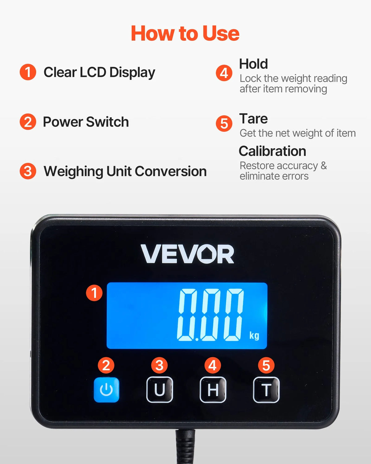 VEVOR digitālā pasta svari, dubultā precizitāte 20 g / 100 g, komerciālie svari līdz 300 kg ar Hold/Tare funkciju un LCD displeju, piemēroti sūtījumiem, pasta pakām un bagāžai, iekļauta baterija un uzlādes kabelis