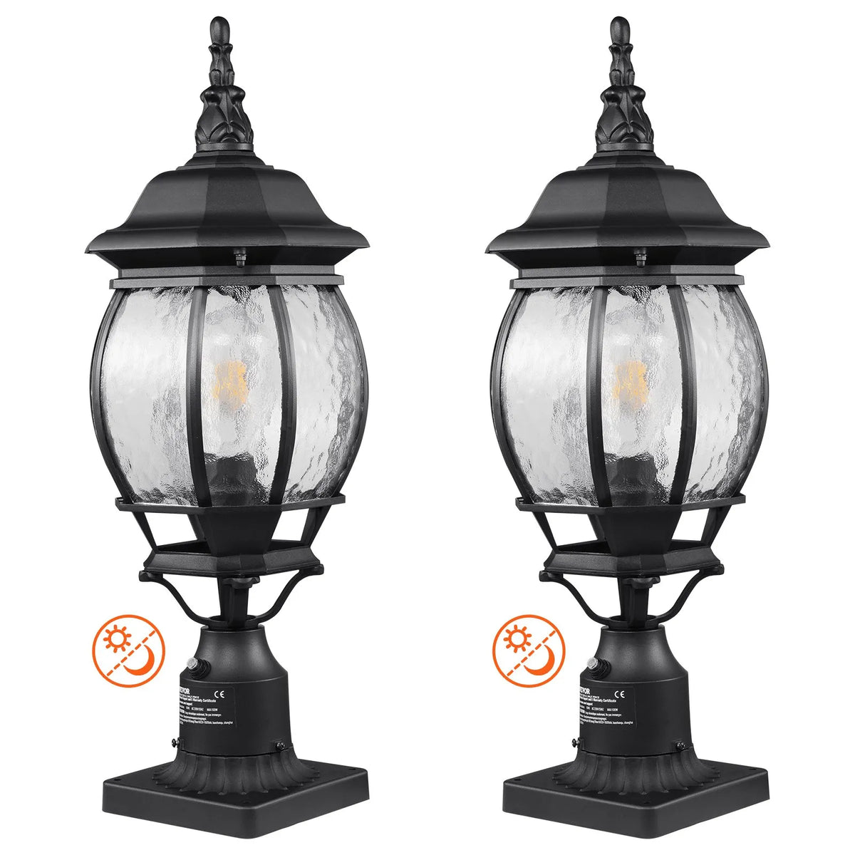 2 x Outdoor Lamps with Pole and Pedestal Mount, Automatic Light Control from Dusk to Dawn, 530 mm