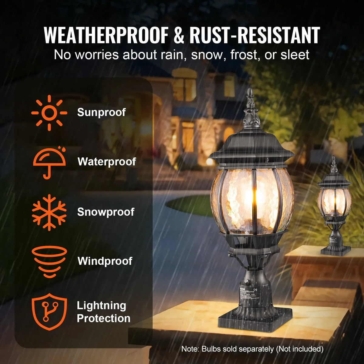 2 x Outdoor Lamps with Pole and Pedestal Mount, Automatic Light Control from Dusk to Dawn, 530 mm