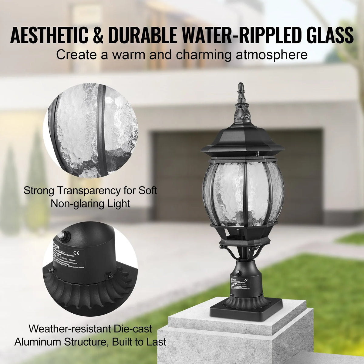 2 x Outdoor Lamps with Pole and Pedestal Mount, Automatic Light Control from Dusk to Dawn, 530 mm