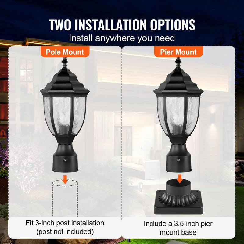 Āra laterna uz staba, 2 gab., ar krēslas/rītausmas sensoru, 390 mm stabs, montāža uz pjedestāla