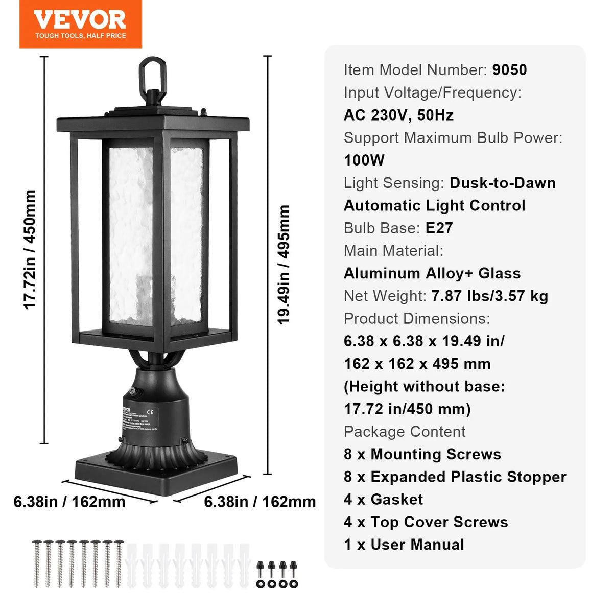 2 gab. Āra lampu stabi ar krēslas-rītausmas sensoru, 450 mm, piestiprināšanai pie staba vai pamatnes