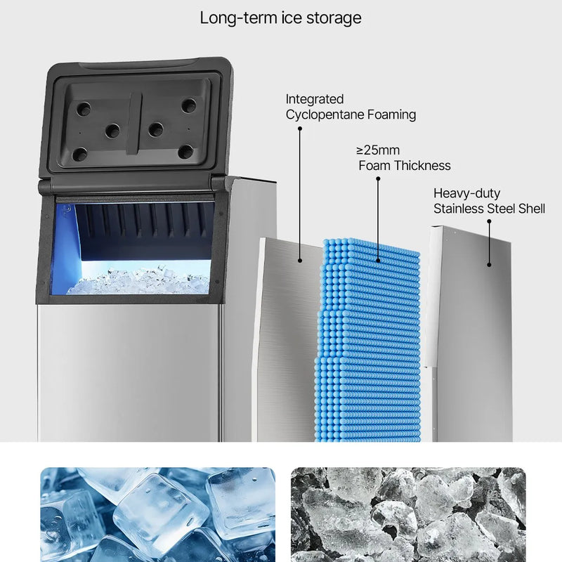 Komerciālais ledus uzglabāšanas konteiners, 136 kg ietilpība, ar regulējamām neslīdošām gumijas kājām, piemērots restorāniem, viesnīcām un dzērienu tirdzniecības vietām
