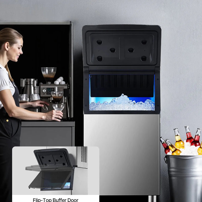 Komerciālais ledus uzglabāšanas konteiners, 136 kg ietilpība, ar regulējamām neslīdošām gumijas kājām, piemērots restorāniem, viesnīcām un dzērienu tirdzniecības vietām