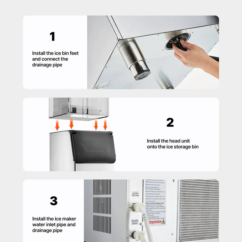 Komerciālais ledus uzglabāšanas konteiners, 136 kg ietilpība, ar regulējamām neslīdošām gumijas kājām, piemērots restorāniem, viesnīcām un dzērienu tirdzniecības vietām